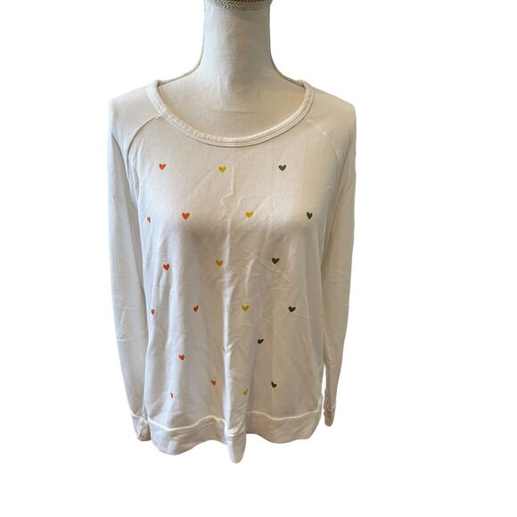 Sundry Crewneck Oversized Sweatshirt Loungewear White Mini Heart Print - Picture 1 of 9